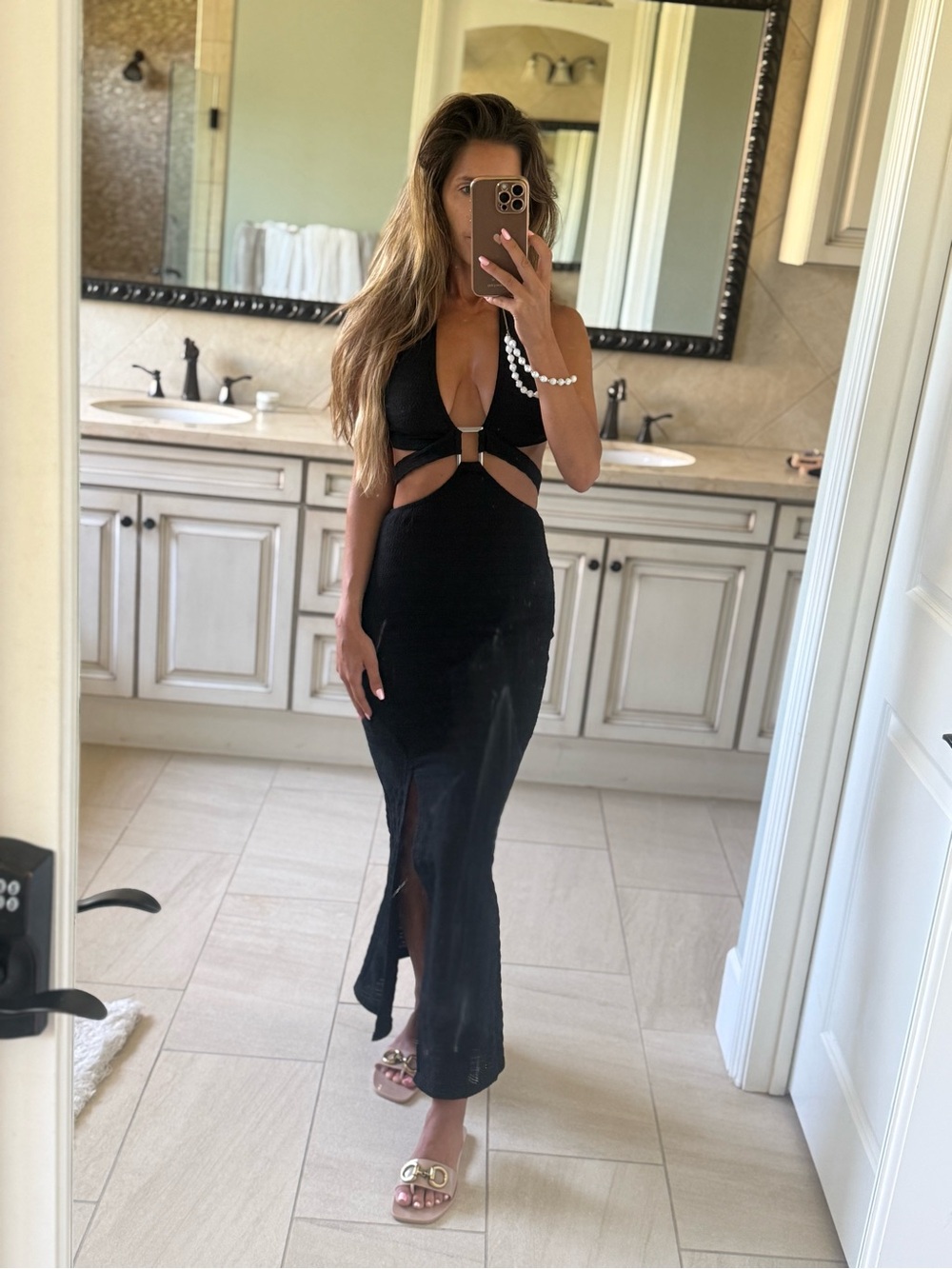 Sexy Black Cutout Halter Maxi with Front Ring - Picture 5 of 5